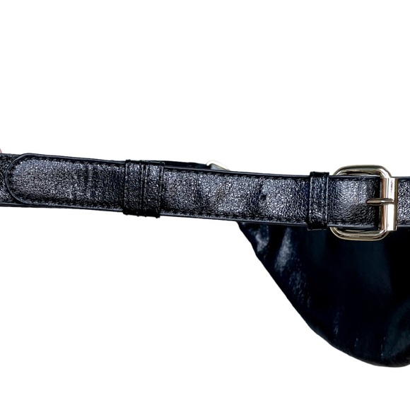 SOLD Quilted Vegan Faux Leather Belt Bag Adjustable Fanny Pack Metallic Black - Picture 5 of 10